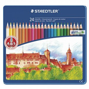 Карандаши цветные STAEDTLER (Германия) "Noris club", 24 цвета, заточенные, металлический пенал, 145 CM24
