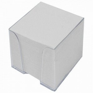 Блок для записей STAFF в подставке прозрачной, куб 9х9х9 см, белый, белизна 70-80%, 129202
