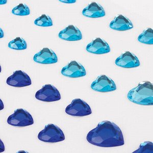 Стразы самоклеящиеся "Сердце", 6-15 мм, 80 шт., синие/голубые, на подложке, ОСТРОВ СОКРОВИЩ, 661400