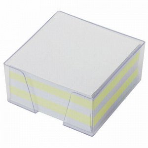 Блок для записей STAFF в подставке прозрачной, куб 9х9х5 см, цветной, чередование с белым, 129198