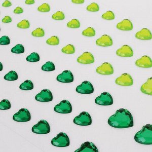 Стразы самоклеящиеся "Сердце", 6-15 мм, 80 шт., зеленые/салатовые, на подложке, ОСТРОВ СОКРОВИЩ, 661401
