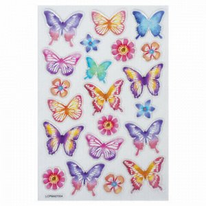 Наклейки гелевые &quot;Пастельные бабочки&quot;, многоразовые, с блестками, 10х15 см, ЮНЛАНДИЯ, 661780