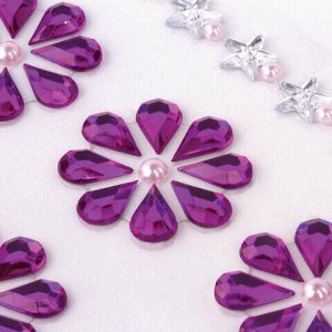 Стразы самоклеящиеся "Пурпурные цветы", 8-25 мм, 18 страз + 2 ленты, на подложке, ОСТРОВ СОКРОВИЩ, 661585
