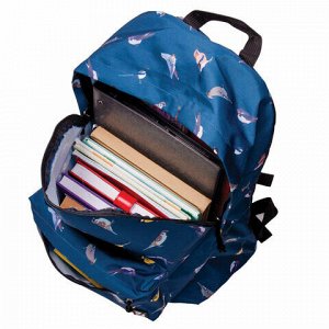 Рюкзак BRAUBERG универсальный, сити-формат, синий, "Птицы", 23 литра, 43х34х15 см, 226401
