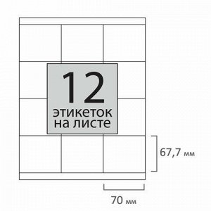 Этикетка самоклеящаяся 70х67,7 мм, 12 этикеток, 65 г/м2, 100 л., STAFF "EVERYDAY" (сырье Финляндия), 111838