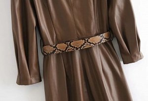 Платье из иск. кожи с ремнем, коричневый