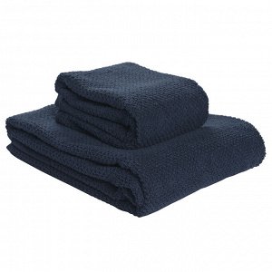Полотенце банное фактурное темно-синего цвета из коллекции Essential, 90х150 см