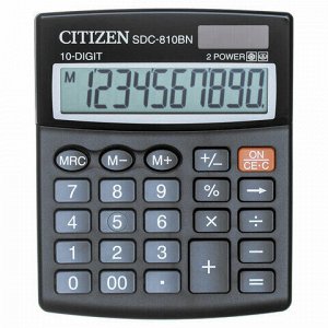 Калькулятор настольный CITIZEN SDC-810BN, КОМПАКТНЫЙ (124x102 мм), 10 разрядов, двойное питание