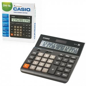 Калькулятор настольный CASIO DH-16-BK-S, КОМПАКТНЫЙ (159х151 мм), 16 разрядов, двойное питание, черный/серый, DH-16-BK-S-EP