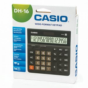 Калькулятор настольный CASIO DH-16-BK-S, КОМПАКТНЫЙ (159х151 мм), 16 разрядов, двойное питание, черный/серый, DH-16-BK-S-EP