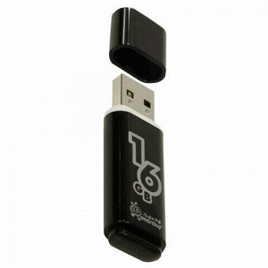 Флеш-диск 16 GB, SMARTBUY Glossy, USB 2.0, черный, SB16GBGS-K