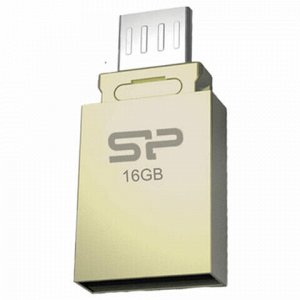 Флеш-диск 16 GB, SILICON POWER Mobile X10, OTG+USB 2.0, металлический корпус, золотистый, SP16GBUF2X10V1C