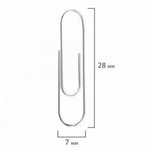 Скрепки BRAUBERG, 28 мм, никелированные, 100 шт., в картонной коробке, Россия, 221523