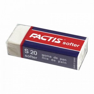 Ластик FACTIS Softer S 20 (Испания), 56х24х14 мм, белый, прямоугольный, картонный держатель, CMFS20
