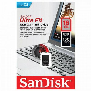 Флеш-диск 16 GB SANDISK Ultra Fit USB 3.0, черный, CZ430-016G-G46