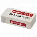 Ластик BRAUBERG &quot;Simple&quot;, 38х20х10 мм, белый, прямоугольный, картонный держатель, 228073