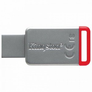 Флеш-диск 32 GB KINGSTON DataTraveler 50 USB 3.0, металлический корпус, серебристый/красный, DT50/32GB