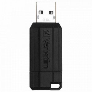 Флеш-диск 16 GB VERBATIM PinStripe USB 2.0, черный, 49063