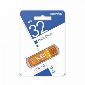 Флеш-диск 32 GB, SMARTBUY Glossy, USB 2.0, оранжевый, SB32GBGS-Or