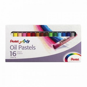 Пастель масляная художественная PENTEL &quot;Oil Pastels&quot;, 16 цветов, круглое сечение, картонная упаковка, PHN4-16