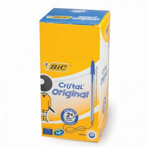 Ручка шариковая BIC "Cristal", СИНЯЯ, корпус прозрачный, узел 1 мм, линия письма 0,32 мм, 847898