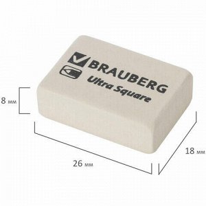 Ластик BRAUBERG &quot;Ultra Square&quot;, 26х18х8 мм, белый, натуральный каучук, 228707