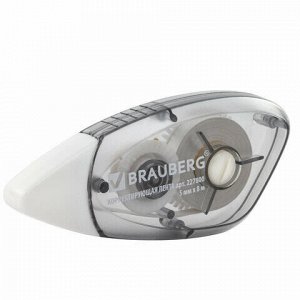 Корректирующая лента BRAUBERG BLACK&amp;WHITE 5 мм х 8 м, корпус черный тонированный, механизм перемотки, 227800