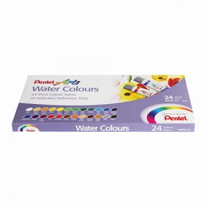 Краски акварельные художественные PENTEL &quot;Water Colours&quot;, НАБОР 24 цвета, туба 5 мл, картонная упаковка, WFRS-24