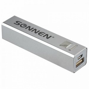 Аккумулятор внешний SONNEN POWERBANK V61С, 2600 mAh, литий-ионный, серебристый, алюминиевый корпус, 262749