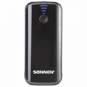 Аккумулятор внешний SONNEN POWERBANK V218, 5000 mAh, литий-ионный, черный, 262752