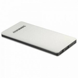 Аккумулятор внешний SONNEN POWERBANK V3802, 6000 mAh, 2 USB, литий-полимерный, бело-черный, 262753