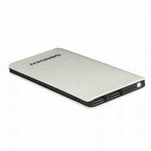 Аккумулятор внешний SONNEN POWERBANK V3802, 6000 mAh, 2 USB, литий-полимерный, бело-черный, 262753