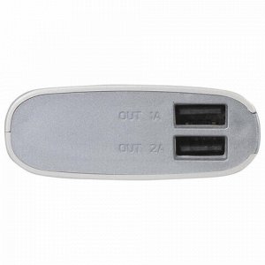 Аккумулятор внешний SONNEN POWERBANK V15S, 10000 mAh, 2 USB, литий-ионный, LED-дисплей, фонарик, белый, 262756