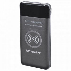 Аккумулятор внешний SONNEN POWERBANK V21 БЕСПРОВОДНАЯ ЗАРЯДКА, 10000 mAh, 2USB, литий-полимерный, 262914