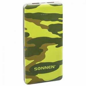 Аккумулятор внешний SONNEN POWERBANK V31 "КАМУФЛЯЖ-ЛЕС", 12000 mAh, 2 USB, литий-полимерный, 262918