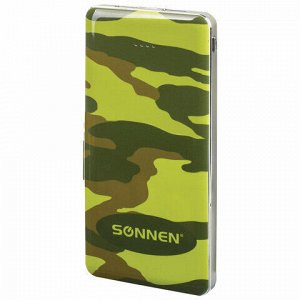 Аккумулятор внешний SONNEN POWERBANK V31 "КАМУФЛЯЖ-ЛЕС", 12000 mAh, 2 USB, литий-полимерный, 262918