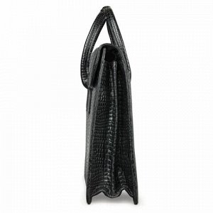 Портфель-сумка женский из натуральной кожи, 38х28х8 см, под крокодила, 2 отдела, клапан с магнитом, черный, 8-095