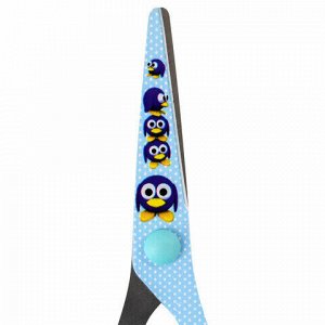 Ножницы BRAUBERG "Kid Series", 130 мм, с цветной печатью "Пингвины", голубые, 232271