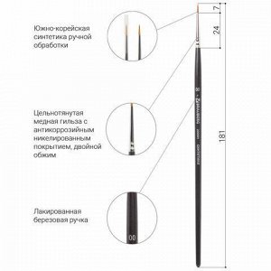 Кисть художественная профессиональная BRAUBERG ART "CLASSIC", синтетика мягкая, под колонок, круглая, № 00, короткая ручка, 200684