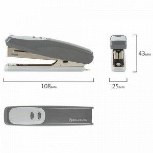 Степлер №10 BRAUBERG "Germanium", до 12 листов, с антистеплером, серый, ГАРАНТИЯ 5 ЛЕТ, 226568