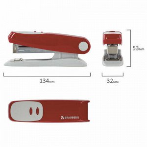 Степлер №24/6, 26/6 BRAUBERG "Germanium", до 20 листов, тёмно-красный, ГАРАНТИЯ 5 ЛЕТ, 226579