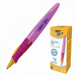 Ручка шариковая с грипом BIC "Kids Twist", СИНЯЯ, для детей, корпус розовый, узел 1 мм, линия письма 0,32 мм, 918458