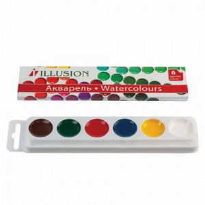 Краски акварельные ГАММА &quot;Illusion&quot;, 6 цветов, медовые, без кисти, картонная коробка, 212085, 10-1006, 212085,10-1006