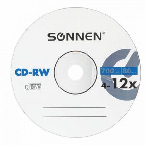 Диск CD-RW SONNEN, 700 Mb, 4-12x, Slim Case (1 штука), 512579