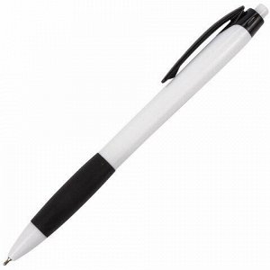 Ручка шариковая масляная автоматическая с грипом BRAUBERG BLACK&amp;WHITE "Blank", СИНЯЯ, узел 0,7 мм, линия письма 0,35 мм, 142660