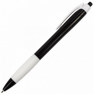 Ручка шариковая масляная автоматическая с грипом BRAUBERG BLACK&amp;WHITE "Blank", СИНЯЯ, узел 0,7 мм, линия письма 0,35 мм, 142660