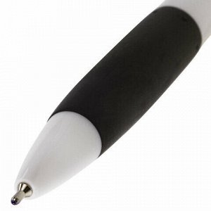 Ручка шариковая масляная автоматическая с грипом BRAUBERG BLACK&amp;WHITE "Blank", СИНЯЯ, узел 0,7 мм, линия письма 0,35 мм, 142660