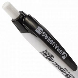 Ручка шариковая масляная автоматическая с грипом BRAUBERG BLACK&amp;WHITE "Blank", СИНЯЯ, узел 0,7 мм, линия письма 0,35 мм, 142660