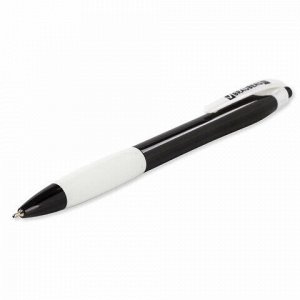 Ручка шариковая масляная автоматическая с грипом BRAUBERG BLACK&amp;WHITE "Blank", СИНЯЯ, узел 0,7 мм, линия письма 0,35 мм, 142660