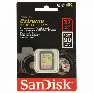 Карта памяти SDHC 32 GB SANDISK Extreme UHS-I U3, 90 Мб/сек (class 10), SDSDXVE-032G-GNCIN